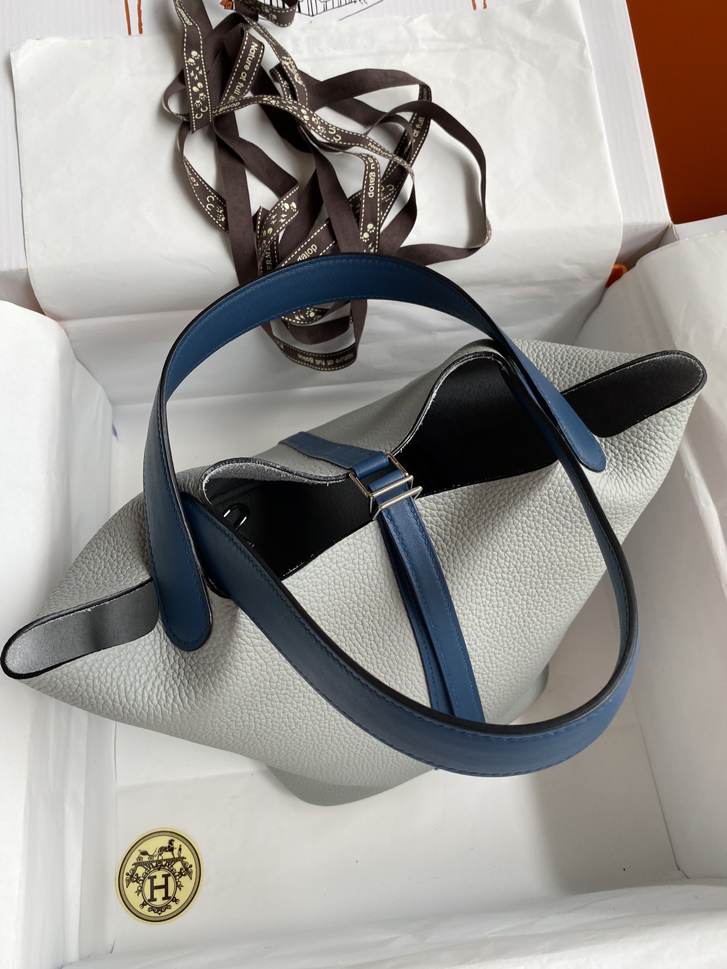 Hermes Picotin Lock 22 Bag In White/Blue Clemence Leather